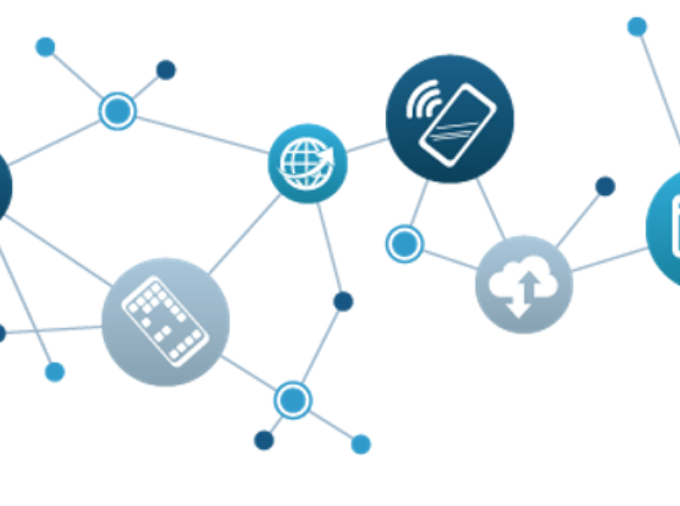 Illustration showing a cell phone, social media icon, conceptual representation of connection