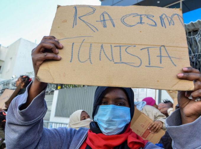 Protest in front of UNHCR Headquarter in the capital Tunis