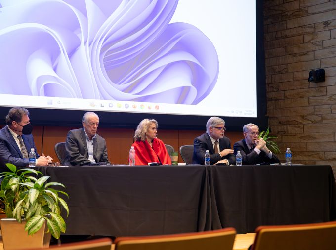 SIA faculty at a panel event discussing the upcoming presidential election